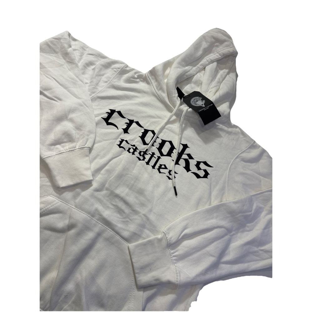 Crooks & Castles White Classic Gothic Spellout Logo Hoodie Unisex SMALL NWT